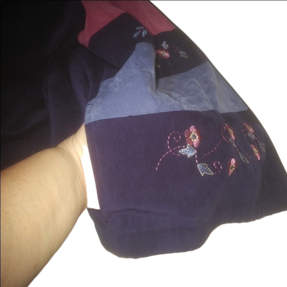 TanJay Navy Colour Block Floral Embroidered Faux Suede Jacket Shell Size 16 - Picture 10 of 13